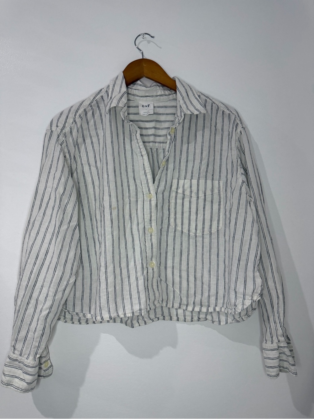 GAP Striped Button-Down Shirt in White and black